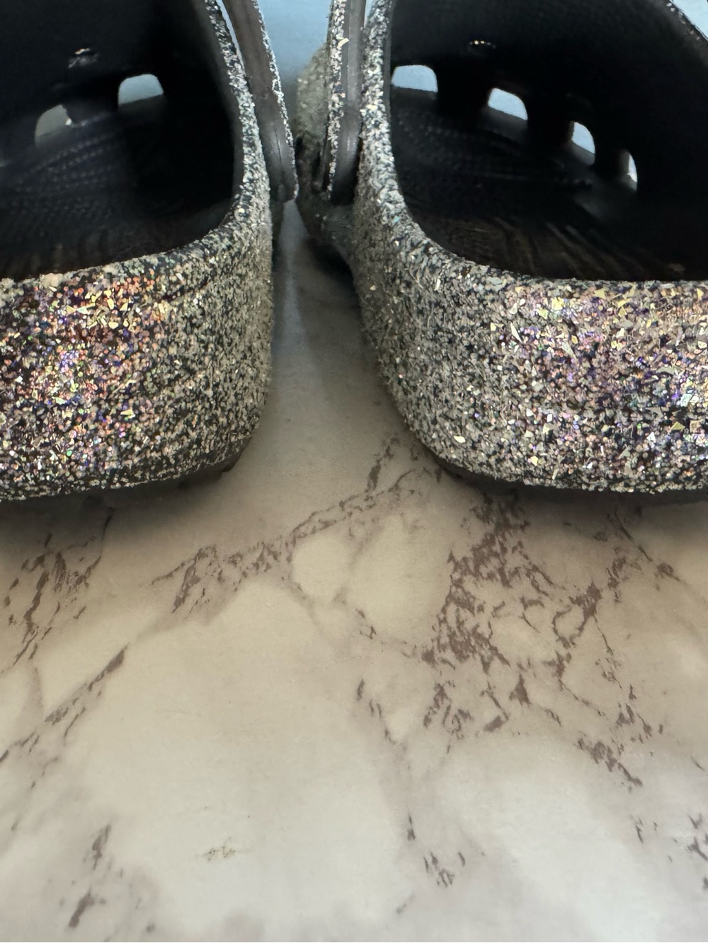 Crocs Glitter Clogs Silver Rainbow 🌈 Womens 8 Sparkle Casual Comfort - Picture 9 of 13